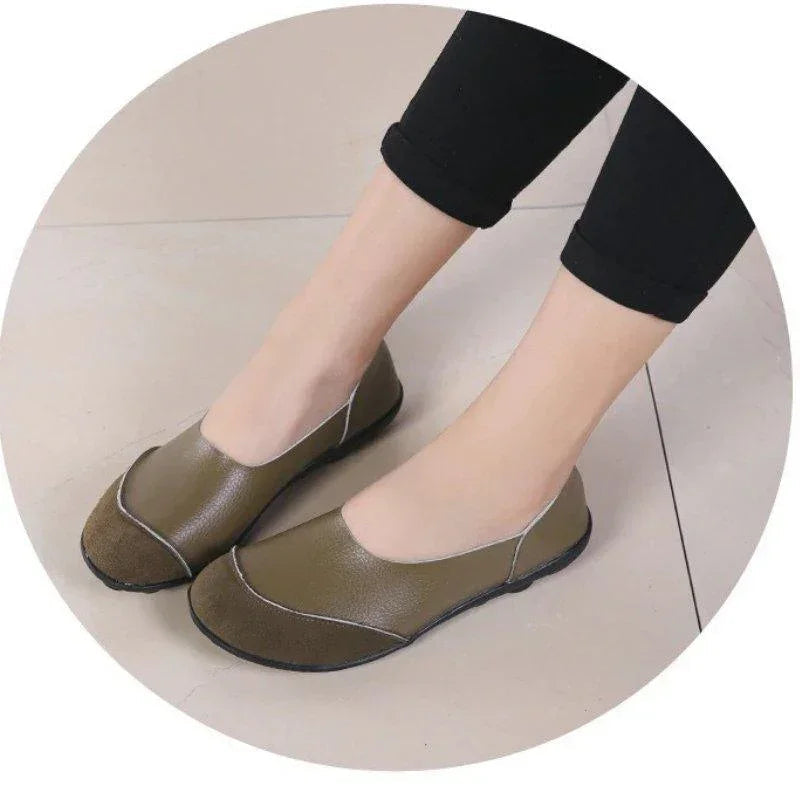 Slip-On Leather Moccasins with Wide Round Toe Box and Suede Lining