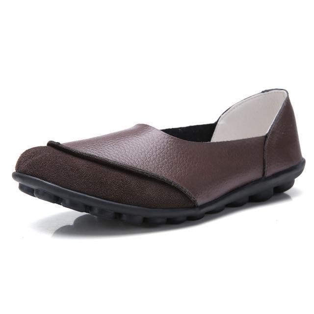 Slip-On Leather Moccasins with Wide Round Toe Box and Suede Lining