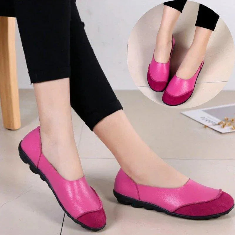 Slip-On Leather Moccasins with Wide Round Toe Box and Suede Lining