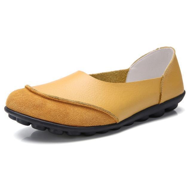 Slip-On Leather Moccasins with Wide Round Toe Box and Suede Lining