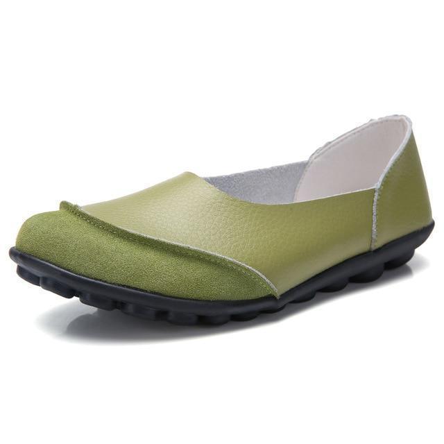 Slip-On Leather Moccasins with Wide Round Toe Box and Suede Lining
