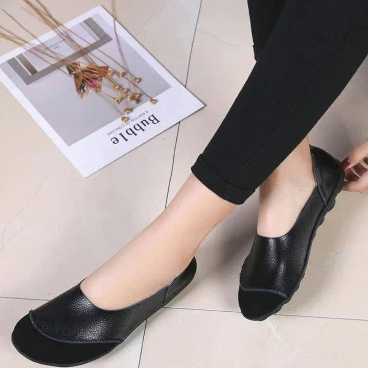 Slip-On Leather Moccasins with Wide Round Toe Box and Suede Lining