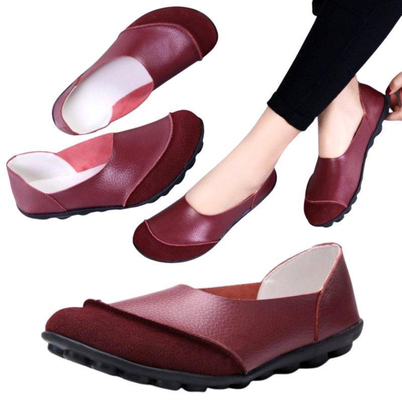 Slip-On Leather Moccasins with Wide Round Toe Box and Suede Lining