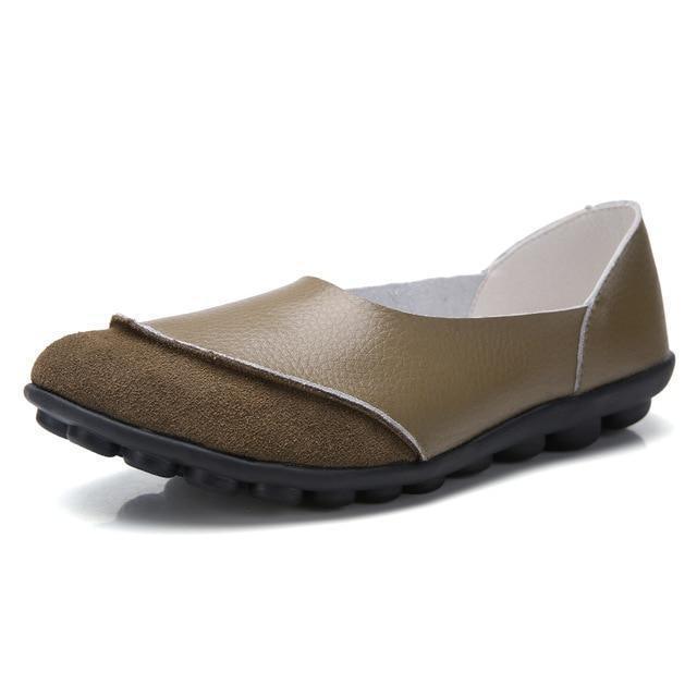 Slip-On Leather Moccasins with Wide Round Toe Box and Suede Lining