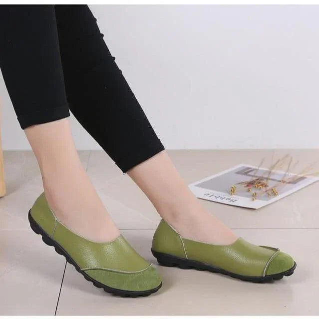 Slip-On Leather Moccasins with Wide Round Toe Box and Suede Lining